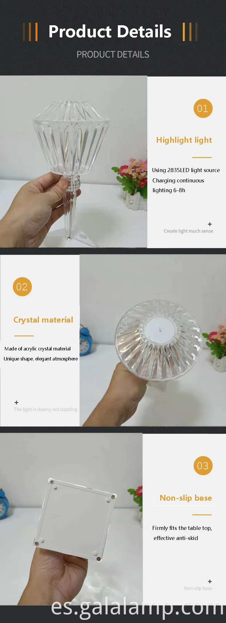 Elegante lámpara de mesa de cristal controlada táctil para casas modernas